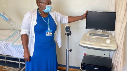SINAWE Dr. Ndyalvan with colposcopy machine